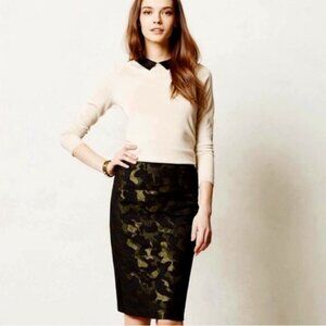 Anthropologie Maeve Jacquard Camo Khaki & Black Side Stripe Pencil Skirt 4